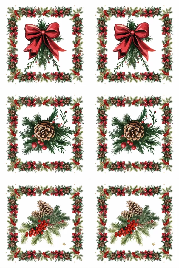 christmas flower set of 6 a cone, a rowan, a bow